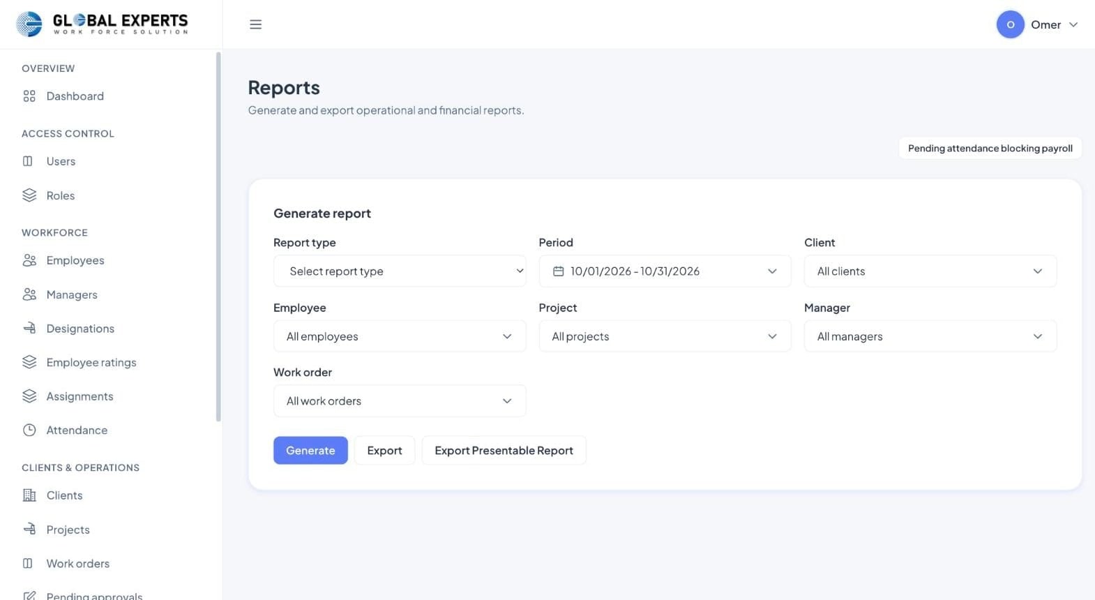 Global Experts — workforce management CRM — 2